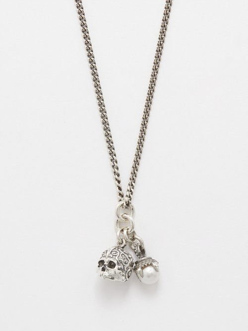 Emanuele Bicocchi Skull &pearl sterling-silver necklace