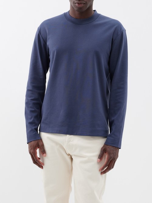 sunspel - cotton-jersey long-sleeved t-shirt mens navy
