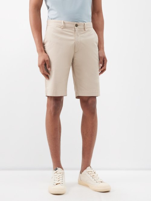 sunspel - cotton-blend chino shorts mens beige