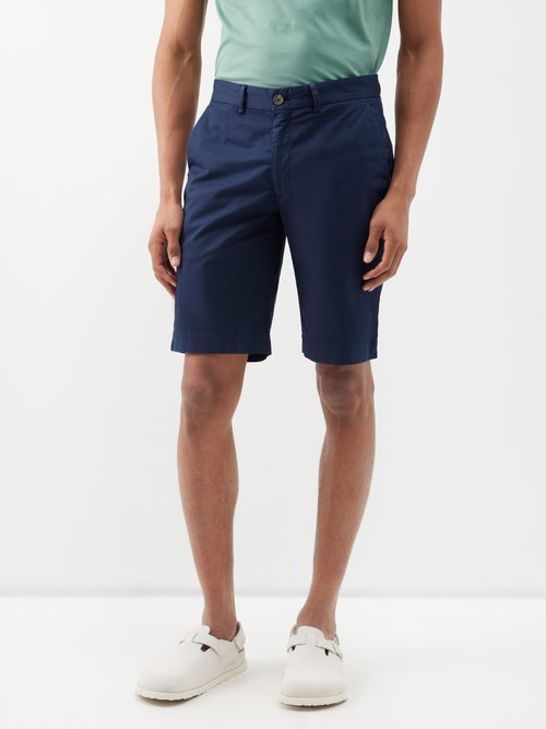 sunspel - cotton-blend chino shorts mens navy