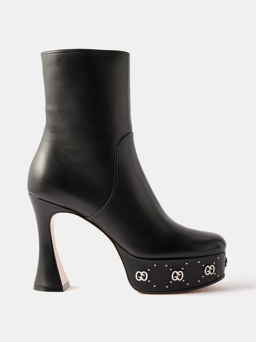 Gucci Logo-sole 75 Leather Platform Boots In Black