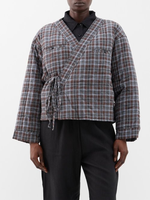 Deiji Studios Padded Organic-cotton Flannel Wrap Jacket