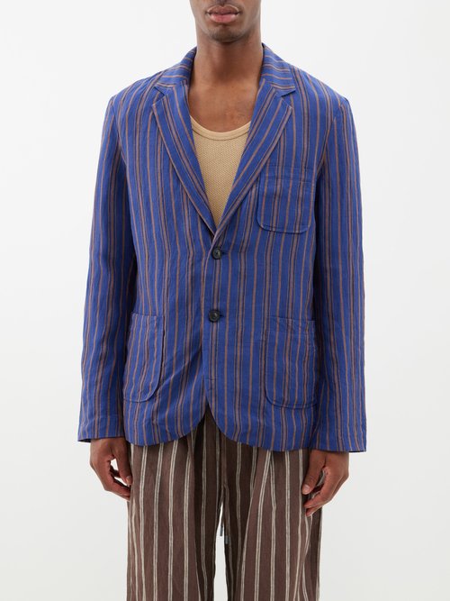 Single-breasted Striped Linen Suit Jacket