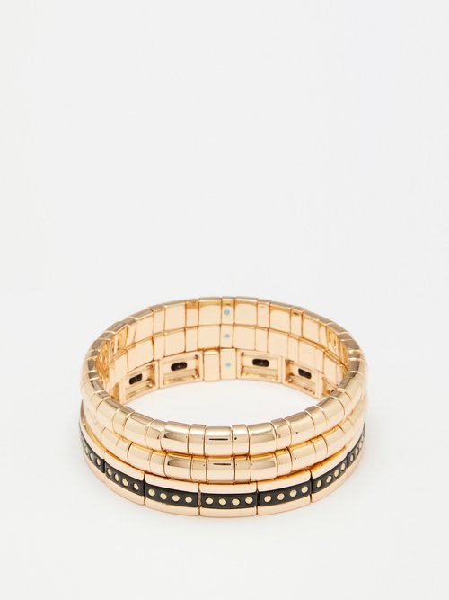 roxanne assoulin - set of three bit polish beaded bracelets womens gold black