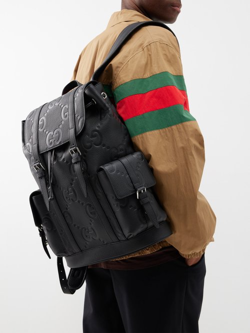 Gucci black Leather Embossed Backpack