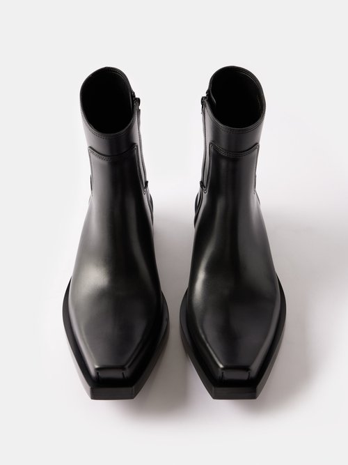 Shop Balenciaga Santiago Square-toe Leather Boots In Black