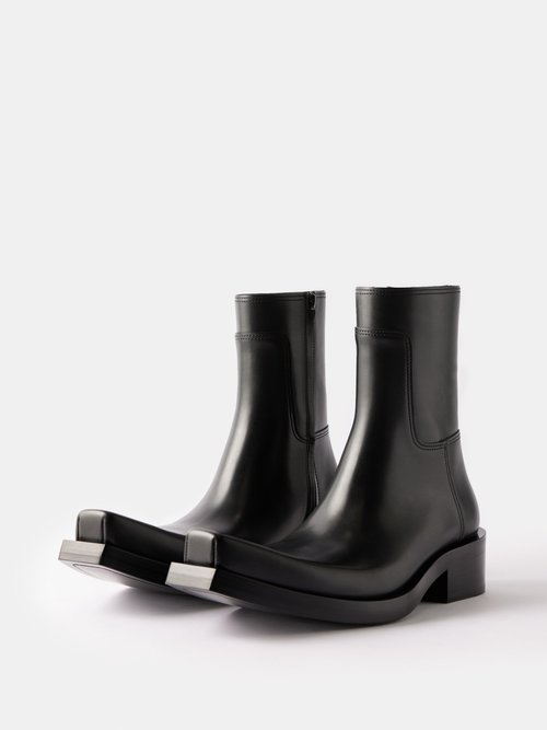 Shop Balenciaga Santiago Square-toe Leather Boots In Black