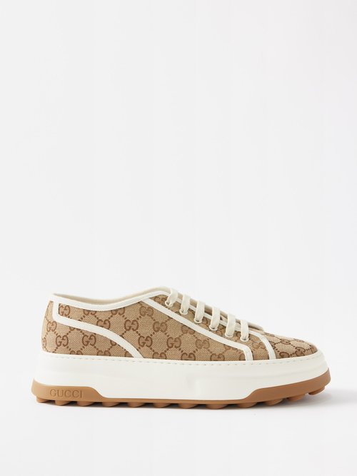 Gucci Gg-canvas Lace-up Sneakers In Beige