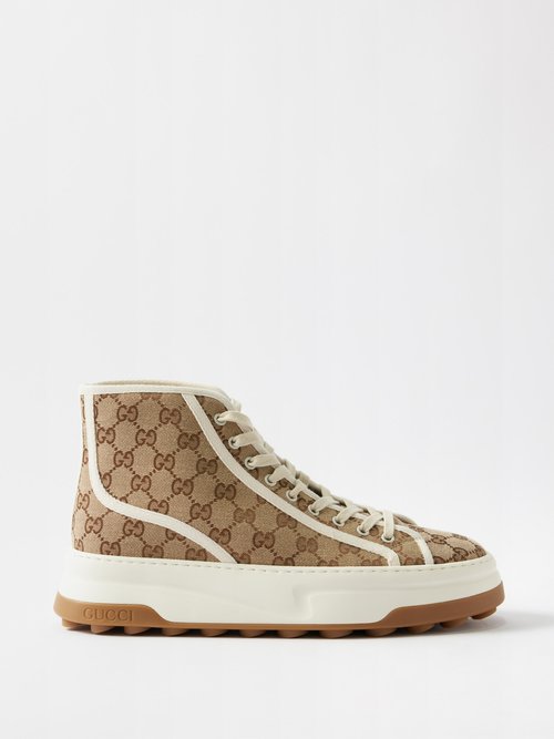 Gucci Women's GG High Top Sneaker, Beige, GG Canvas