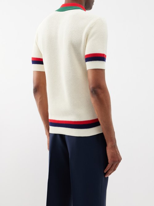Gucci Navy Blue and White Monogram Jacquard Knit Polo T-Shirt XL Gucci