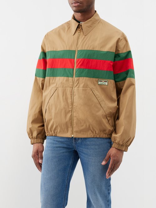 plast Standard triathlete Gucci Web Stripe Cotton Jacket In Brown | ModeSens