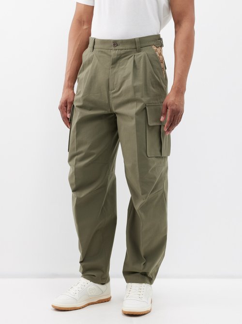 Gucci Gg-jacquard Cotton-ripstop Cargo Trousers In Green