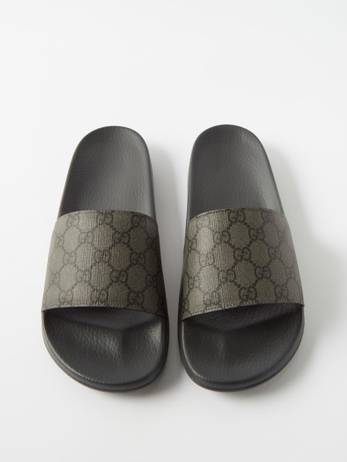 GG Supreme Canvas Slides in Grey - Gucci