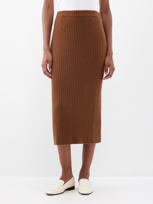 allude - ribbed-knit cashmere midi skirt womens dark brown