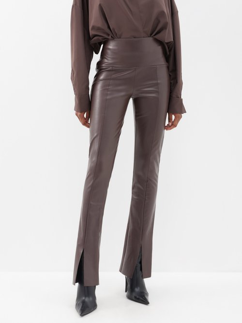High-rise Split-cuff Faux-leather Trousers