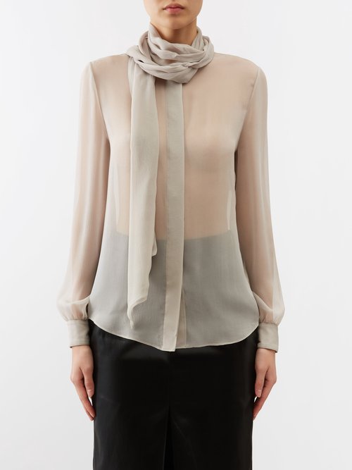 Silk Shirt with Scarf-Neck Details