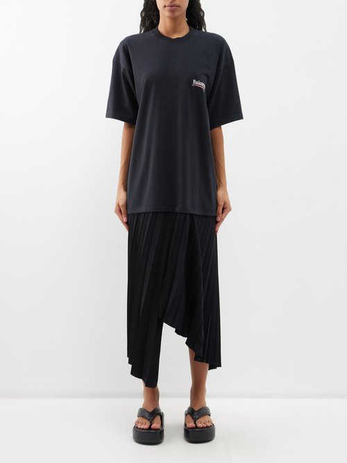 Balenciaga T-shirt Pleated-crepe Midi Dress In Black