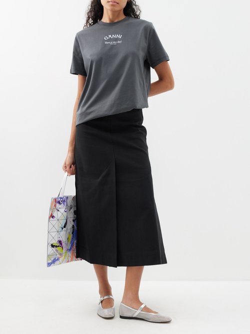 Cotton midi skirt in black - Ganni