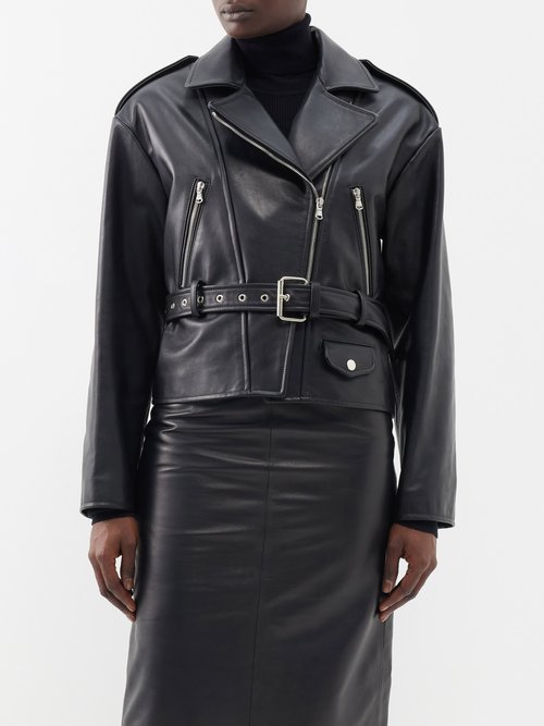 nili lotan - auralee leather biker jacket womens black