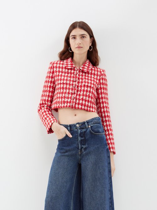 Checked Bouclé-tweed Cropped Jacket