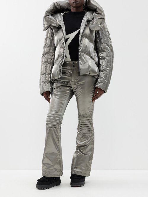 Aurora low-rise metallic flared ski pants in silver - Perfect Moment