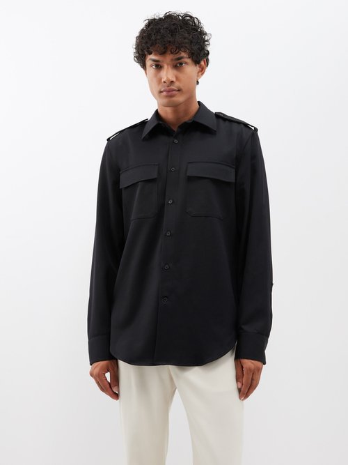 nili lotan - pollinci flap-pocket wool-twill shirt mens black