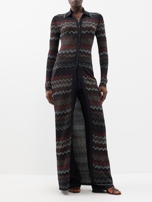 Zigzag-knit Longline Cardigan
