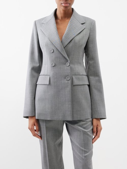 another tomorrow - double-breasted wool blazer womens grey