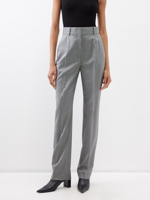 another tomorrow - high-rise wool tailored trousers womens grey