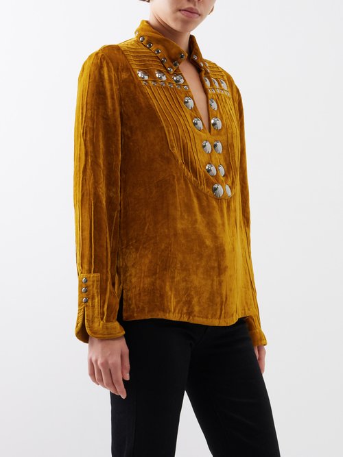 Fortela Brenda Stud-embellished Velvet Shirt In Yellow