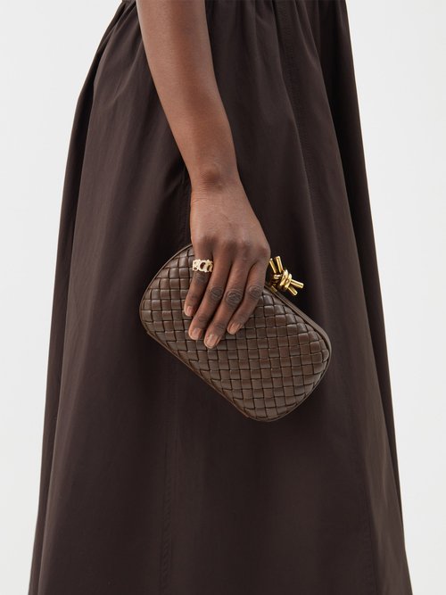 Bottega Veneta Leather Knot Minaudiere Clutch Bag In Brown