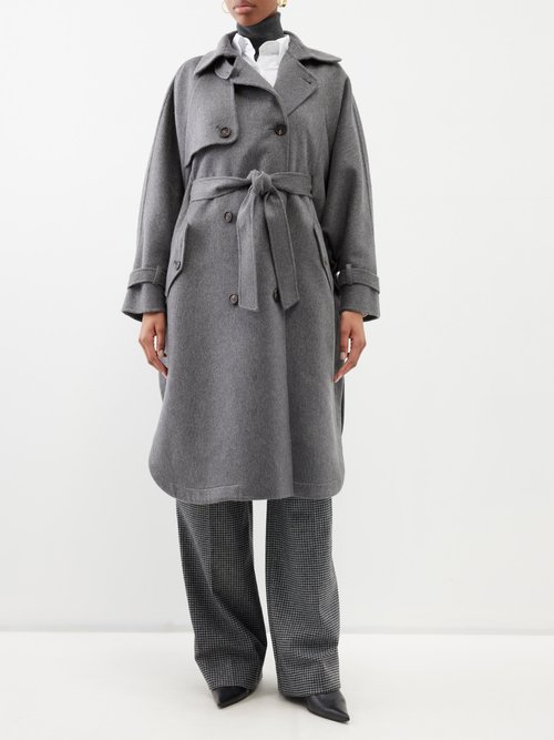 Brunello Cucinelli Cashmere Belted Trench Coat In Grey
