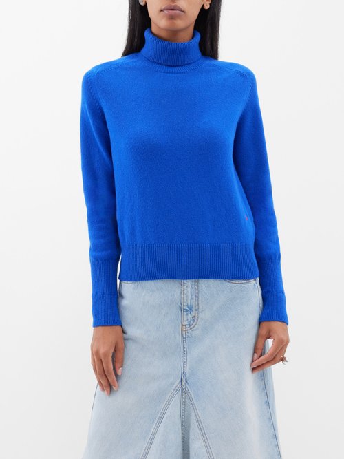 victoria beckham - wool roll-neck sweater womens blue