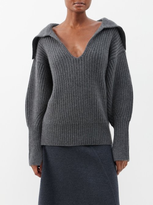 Ashlyn Liam Sailor-collar Ribbed Cashmere Sweater