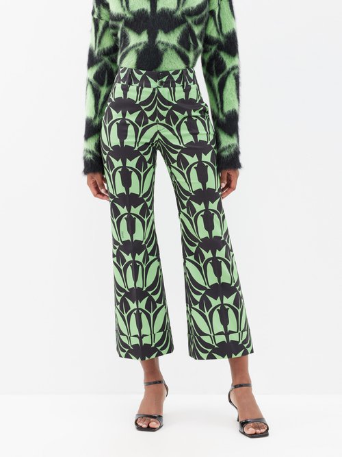 la doublej - hendrix floral-print cotton-blend trousers womens green multi