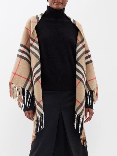 Giant Check-print Wool Cape