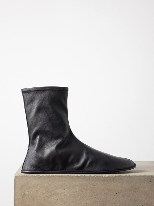 The Row Sock Nappa Leather Ankle Boots In Black