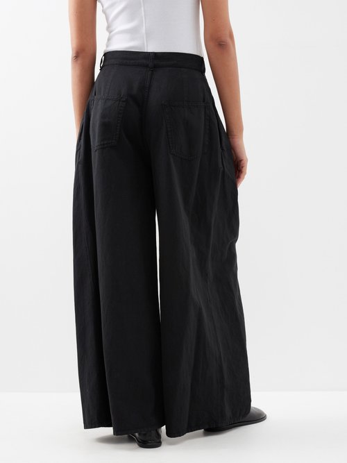 THE ROW Criselle pleated cotton and linen-blend twill wide-leg