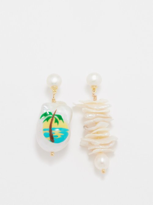 Joolz by Martha Calvo Verano Pearl Mismatched 14kt Gold-plated Earrings