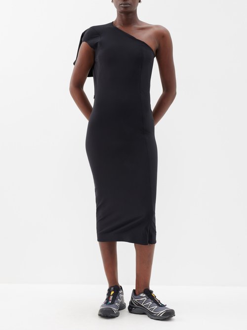 One-shoulder Regenerated-nylon Midi Dress