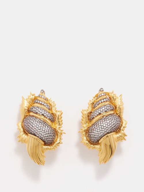 Begüm Khan Shell Crystal 24kt Gold-plated Clip Earrings