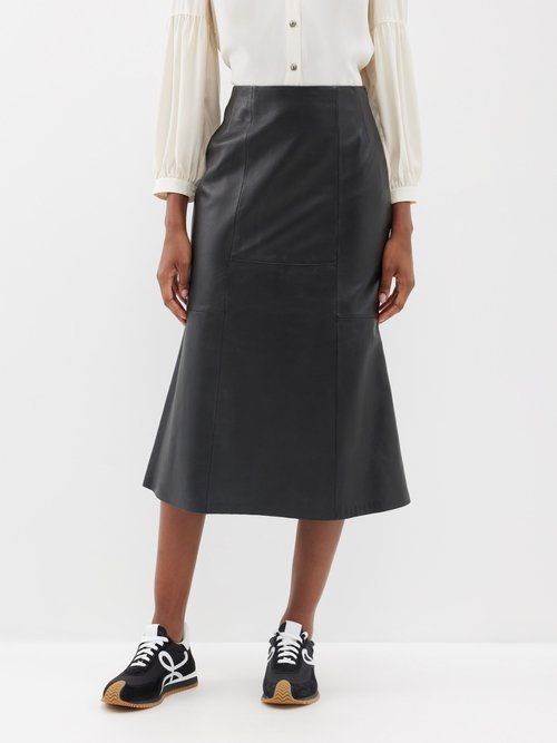 Cefinn Lucille Fluted hem Leather Midi Skirt Smart Closet