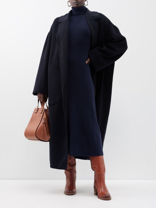 Cefinn The Eva Balloon sleeve Wool blend Midi Dress Womens Navy