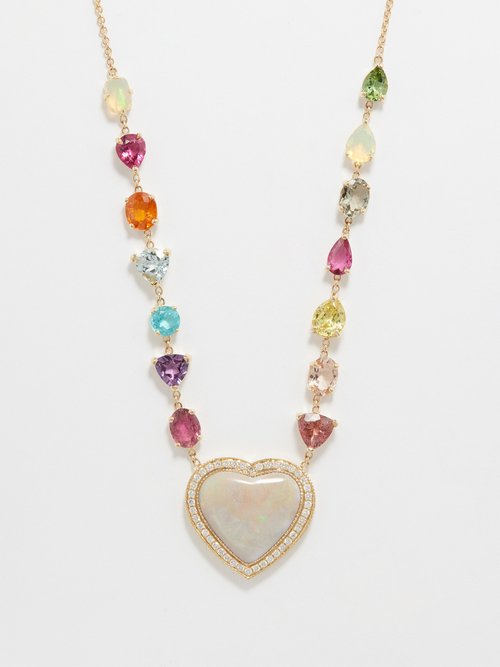 Jacquie Aiche Heart Diamond, Opal, Sapphire & 14kt Gold Necklace