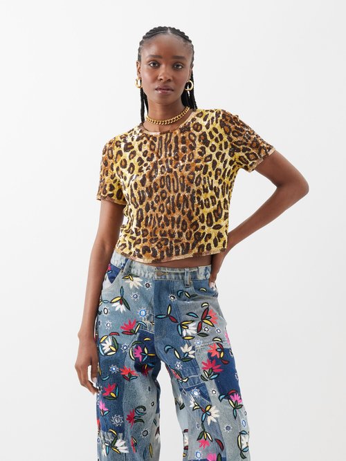 Ashish Leopard-print Sequinned T-shirt