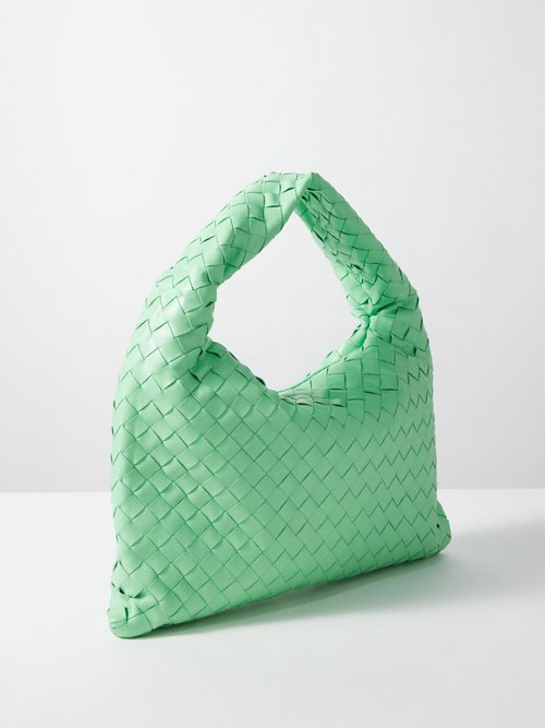 Green Hop small Intrecciato-leather shoulder bag, Bottega Veneta