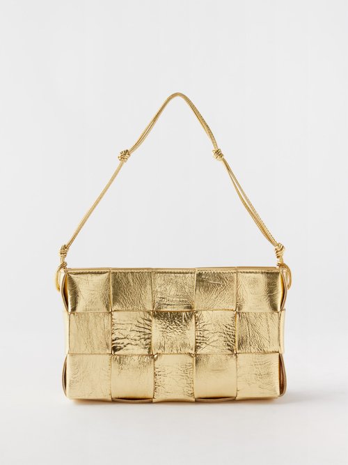 Bottega Veneta Cassette Intrecciato-leather Shoulder Bag In Gold