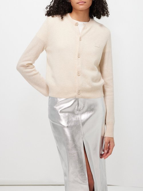 Acne Studios Keva Face-patch Wool Cardigan In White