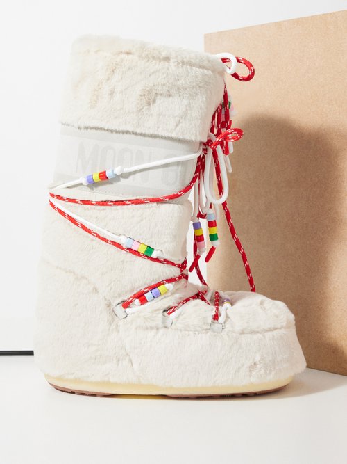 Moon Boot Icon Bead-embellished Faux-fur Snow Boots In Cream