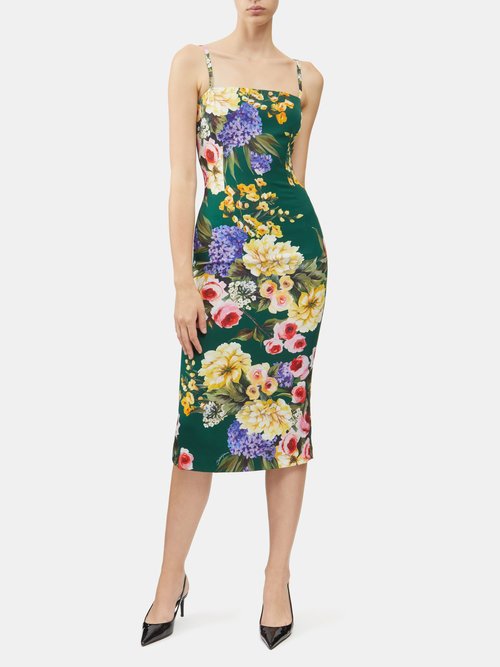 Dolce & Gabbana - Square-neck Floral-print Silk-charmeuse Dress - Womens -  Multi